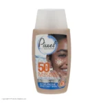 نمای کناری کرم ضد آفتاب رنگی پیکسل، SPF ۵۰، مدل GOLDEN BEIGE، مناسب پوست های آکنه دار و چرب با تنالیته تیره حجم ۵۰ میلی لیتر،