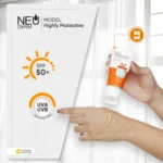 نمای کناری کرم ضد آفتاب رنگی نئودرم +SPF۵۰ مدل Highly Protective مناسب پوست های انواع حجم ۵۰ میلی لیتر اصل عمق قاب و پروفایل