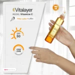 نمای کناری اسپری ضدآفتاب بدون رنگ ویتالیر SPF۵۰ مدل Vitamine C مناسب برای انواع پوست، حجم ۱۵۰ میلی لیتر اصل عمق قاب و پروفایل