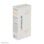 نمای کناری کرم ضد آفتاب بی رنگ صورت درمنجلین SPF ۵۰ مدل Fusion Water محافظ در برابر اشعه UVA و UVB مناسب برای انواع پوست حجم