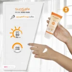 نمای کناری کرم ضدآفتاب بی رنگ سان سیف SPF۵۰ مدل ACNE-FLUID مناسب پوست مختلط، حجم ۵۰ میلی لیتر اصل عمق قاب و پروفایل