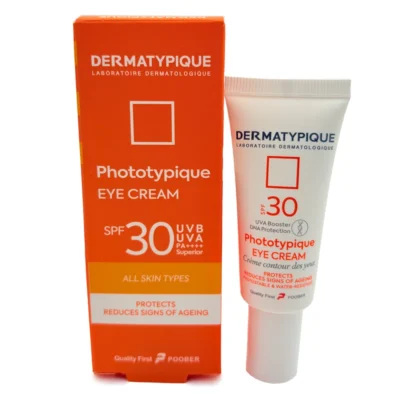 نمای کناری کرم ضد آفتاب بی رنگ دور چشم درماتیپیک SPF ۳۰ مدل Phototypique محافظ UVA ،UVB مناسب برای انواع پوست حجم ۲۰ میلی لیت