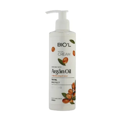 نمای بسته بندی کرم مرطوب کننده بیول مدل ARGAN OIL با حجم 250 میلی لیتر برچسب و بسته بندی
