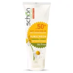 نمای کناری کرم ضد آفتاب بدون رنگ شون SPF 50 مدل عصاره بابونه مناسب پوست های چرب حجم 50 میلی لیتر عمق قاب و پروفایل