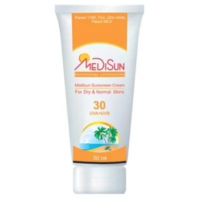 نمای کناری کرم ضدآفتاب مدیسان SPF۳۰، حجم ۵۰ میلی لیتر اصل عمق قاب و پروفایل