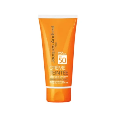 نمای کناری کرم ضد آفتاب رنگی ژاک آندرل پاریس SPF۵۰ مدل TINTED مناسب پوست های چرب حجم ۵۰ میلی لیتر اصل عمق قاب و پروفایل