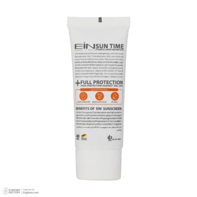 نمای کناری کرم ضد آفتاب رنگی ای آی ان SPF ۵۰ مدل Suntime Gold مناسب انواع پوست حجم ۴۰ میلی لیتر اصل عمق قاب و پروفایل