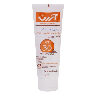 نمای کناری لوسیون ضدآفتاب آردن مدل Oil Free با وزن 75 گرم عمق قاب و پروفایل