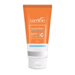 نمای کناری کرم ضد آفتاب بی رنگ لامینین SPF 50 مدل ویتامینه مناسب پوست چرب و معمولی حجم 50 میلی لیتر عمق قاب و پروفایل
