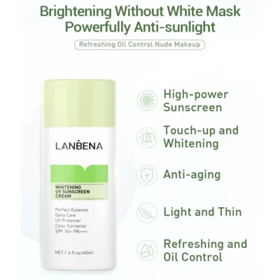 نمای کناری کرم ضد آفتاب لنبنا مدل WHITENING UV SUNSCREEN حجم ۴۰ میلی لیتر عمق قاب و پروفایل