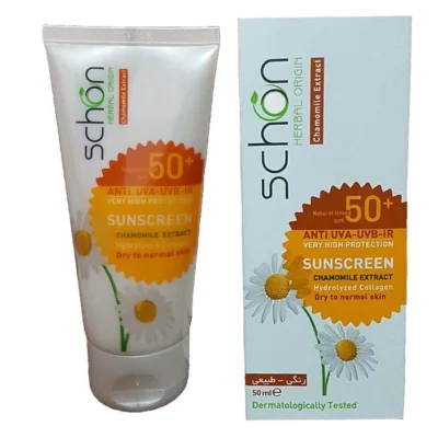 نمای کناری کرم ضد آفتاب رنگی شون SPF 50 مدل Chamomile Extract مناسب پوست های خشک حجم 50 میلی لیتر عمق قاب و پروفایل