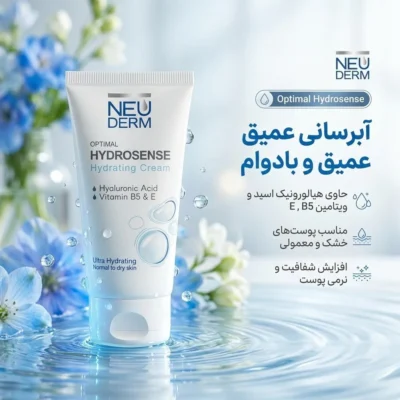 نمای بسته بندی کرم مرطوب کننده نئودرم مدل Hyaluronic-acid حجم 50 میلی لیتر برچسب و بسته بندی