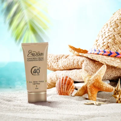 نمای کناری کرم ضد آفتاب رنگی مدیسان، SPF ۴۰، مدل No۱، مناسب انواع پوست با تنالیته متوسط و حجم ۳۰ میلی لیتر، محافظت کننده در ب