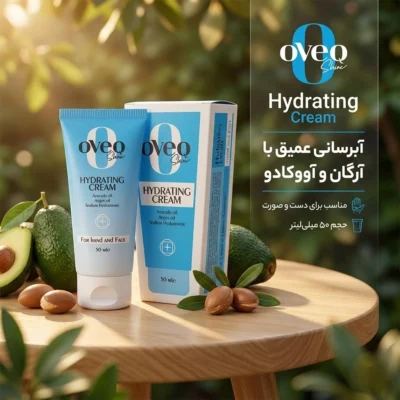 نمای بسته بندی کرم آبرسان اوک شاین با روغن آرگان و آووکادو حجم 50 میلی لیتر برچسب و بسته بندی