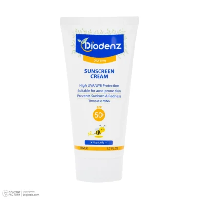 نمای کناری کرم ضد آفتاب بی رنگ دیودنز SPF 50 مدل زینک مناسب پوست چرب حجم 50 میلی لیتر عمق قاب و پروفایل