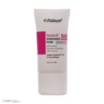 نمای کناری فلوئید ضد آفتاب رنگی ویتالیر spf۵۰ مدل Sensivit محافظ UVA،UVB مناسب انواع پوست حجم ۵۰ میلی لیتر اصل عمق قاب و پروف