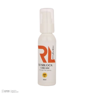 نمای کناری کرم ضد آفتاب بی رنگ صورت ری لاکو SPF 50 مدل Vitamin E مناسب برای انواع پوست حجم 50 میلی لیتر عمق قاب و پروفایل