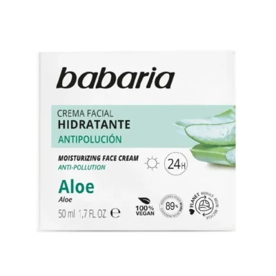 نمای بسته بندی کرم مرطوب کننده باباریا مدل Aloe با حجم 50 میلی لیتر برچسب و بسته بندی
