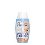 نمای کناری کرم ضدآفتاب بی رنگ پیکسل، با SPF۵۰، مدل Sensitive، حاوی محافظ UVA ،UVB و +++PA، فاقد گلیسیرین، ویتامین E B+، مناسب