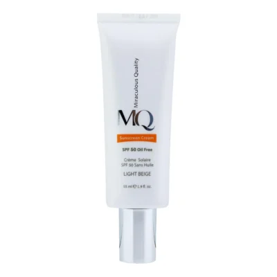 نمای کناری کرم ضدآفتاب رنگی ام کیو SPF۵۰ مدل LIGHT BEIGE، مناسب پوست های چرب، حجم ۵۵ میلی لیتر اصل عمق قاب و پروفایل