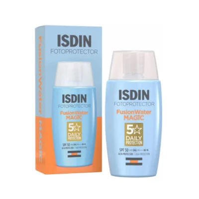نمای کناری کرم ضد آفتاب بدون رنگ ایزدین SPF ۵۰ مدل water_magic مناسب برای انواع پوست حجم ۵۰ میلی لیتر اصل عمق قاب و پروفایل