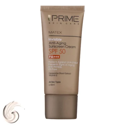 نمای کناری کرم ضدآفتاب بدون رنگ پرایم مدل Anti Aging SPF۵۰، حجم ۴۰ میلی لیتر اصل عمق قاب و پروفایل