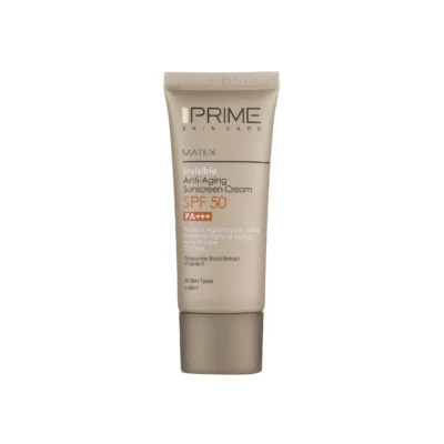 نمای کناری کرم ضد آفتاب و چروک بی رنگ پرایم مدل Matex Colorless SPF۵۰ مناسب انواع پوست حجم ۴۰ میلی لیتر اصل عمق قاب و پروفایل
