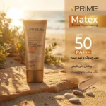 نمای کناری کرم ضدآفتاب رنگی پرایم SPF۵۰ مدل Matex Tinted Rejuvinating مناسب انواع پوست، حجم ۴۰ میلی لیتر اصل عمق قاب و پروفای