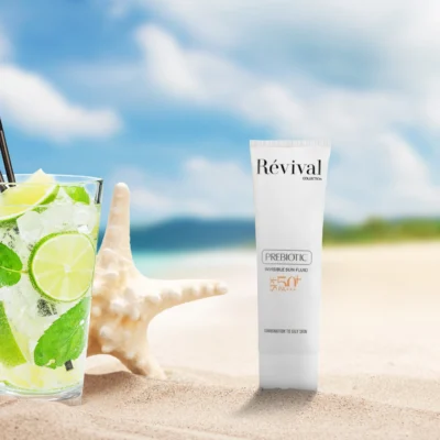 نمای کناری کرم ضد آفتاب بی رنگ کلکسیون رویوال، spf ۵۰، مدل prebiotic، مناسب پوست های چرب و مختلط با حجم ۵۰ میلی لیتر، محافظت