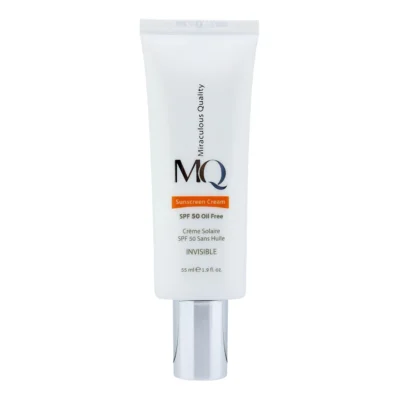 نمای کناری کرم ضدآفتاب بی رنگ ام کیو SPF۵۰ مدل INVISIBLE، مناسب پوست های چرب، حجم ۵۵ میلی لیتر اصل عمق قاب و پروفایل