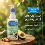 نمای بسته بندی کرم مرطوب کننده کامان مدل Oil Pluse حجم ۴۰۰ میلی لیتر برچسب و بسته بندی