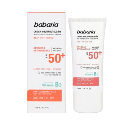 نمای کناری کرم ضد آفتاب بی رنگ باباریا SPF 50 مدل 360 Photoage Global حجم 50 میلی لیتر عمق قاب و پروفایل