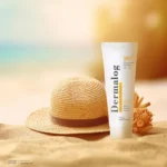 نمای کناری کرم ضد آفتاب بی رنگ صورت درمالوگ SPF 50 مدل 02 مناسب برای انواع پوست حجم 50 میلی لیتر عمق قاب و پروفایل