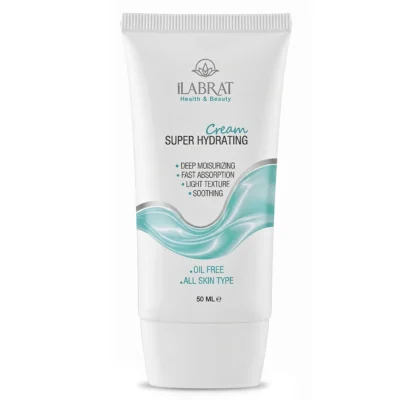 نمای بسته بندی کرم آبرسان دست و صورت ایلابرت مدل Super Hydrating حجم 50 میلی لیتر برچسب و بسته بندی