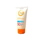 نمای کناری کرم ضد آفتاب بی رنگ صورت اوریفلیم SPF 50 مدل Sun Zone مناسب برای انواع پوست حجم 50 میلی لیتر عمق قاب و پروفایل