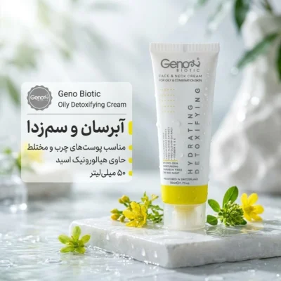 نمای بسته بندی کرم آبرسان ژنوبایوتیک مدل Oily Detoxifing حجم 50 میلی لیتر برچسب و بسته بندی
