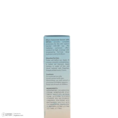 نمای کناری سرم ضد آفتاب رنگی tinted صورت الارو SPF ۵۰ مدل Hyaluronic acid محافظ در برابر اشعه UVA و UVB مناسب برای انواع پوست