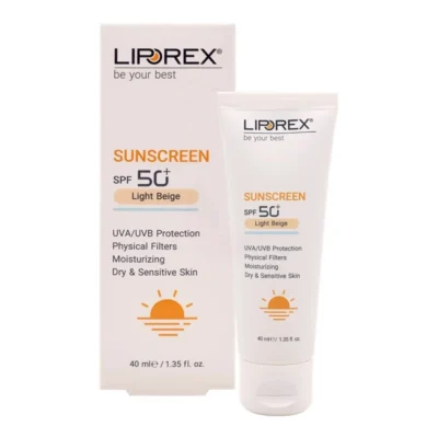 نمای کناری کرم ضد آفتاب رنگی لیپورکس SPF 50 مدل L-D مرطوب کننده مناسب پوست های خشک و حساس حجم 40 میلی لیتر عمق قاب و پروفایل