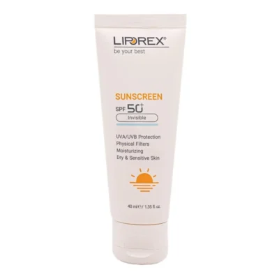 نمای کناری کرم ضد آفتاب بدون رنگ لیپورکس SPF 50 مدل DS مناسب پوست خشک حجم 40 میلی لیتر عمق قاب و پروفایل