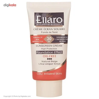 نمای کناری کرم ضد آفتاب رنگی الارو سری Foundation Effect SPF۳۰ مدل High Protection مناسب پوست های چرب تحت لیسانس حجم ۴۰ میلی