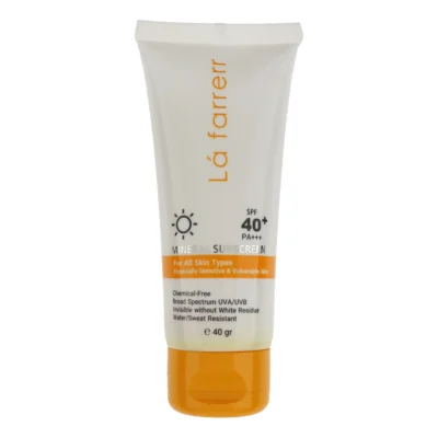 نمای کناری کرم ضد آفتاب لافارر SPF 40 مدل مینرال بدون رنگ مناسب پوست های حساس حجم 40 میلی لیتر عمق قاب و پروفایل
