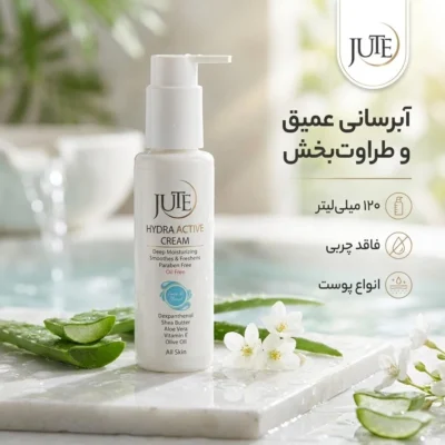 نمای بسته بندی کرم آبرسان ژوت مدل هیدرااکتیو با حجم 120 میلی لیتر برچسب و بسته بندی