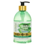 نمای بسته بندی ژل آبرسان شون مدل Aloe Vera با حجم 500 میلی لیتر برچسب و بسته بندی