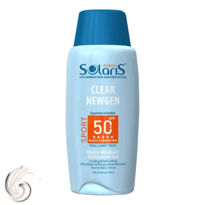 نمای کناری ژل ضدآفتاب بی رنگ آردن سولاریس SPF۵۰ مدل Clear Newgen، مناسب پوست های چرب، حجم ۱۰۰ میلی لیتر اصل عمق قاب و پروفایل