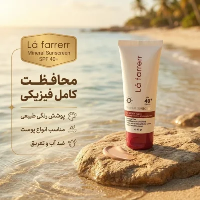 نمای کناری کرم ضد آفتاب رنگی لافارر SPF 40 مدل مینرال با محافظ UVA و UVB مناسب انواع پوست حجم 40 میلی لیتر عمق قاب و پروفایل