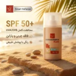 نمای کناری فلوئید ضد آفتاب رنگی مای SPF 50 مدل Smart Defense مناسب انواع پوست حجم 50 میلی لیتر عمق قاب و پروفایل