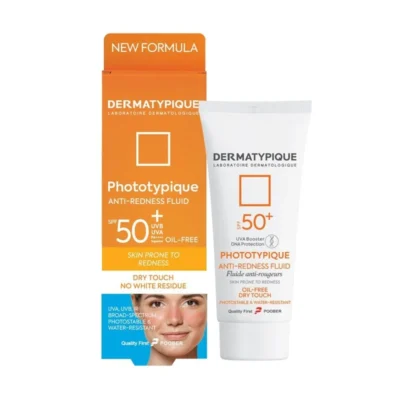 نمای کناری فلوئید ضدآفتاب بی رنگ درماتیپیک SPF 50 مدل Anti Redness مناسب برای انواع پوست حجم 40 میلی لیتر عمق قاب و پروفایل