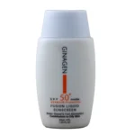 نمای کناری کرم ضد آفتاب بدون رنگ ژیناژن SPF ۵۰ مدل Fusion Liquid مناسب پوست های چرب و مختلط حجم ۵۰ میلی لیتر اصل عمق قاب و پر