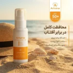 نمای کناری کرم ضد آفتاب بدون رنگ آرت وینا SPF ۵۰ مدل Highly Effective محافظ UVA ،UVB و PA+++، حساسیت، چروک پیری مناسب انواع پ