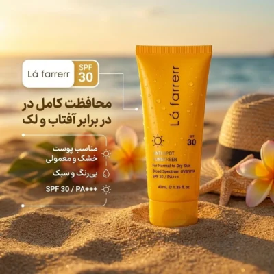 کرم ضدآفتاب بی رنگ - نمای جلو - چیدمان صفحه و نشانگرها